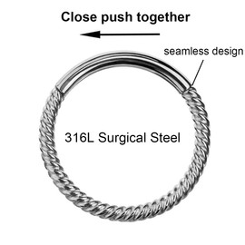 HENYQANN Conch Piercing Ring Septum Piercing Nose Ring Daith Helix Piercing Cartilage Earring Lip Eyebrow Belly Tragus Piercing Black Silver Gold Rose Gold Rainbow 16/18G 6/8/10/12 mm, Stainless Steel