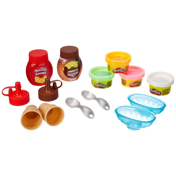 Play-Doh Kitchen Creations Double Drizzle Ice Cream Playset for Kids 3 Years and Up with 2 Drizzle Colors and 4 Classic Cans, Non-Toxic