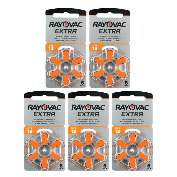 Rayovac Extra Advanced Zink Luft Hörgerätebatterie (in der Größe 13er Pack, mit 30 Batterien, geeignet für Hörgeräte Hörhilfen Hörverstärker) orange