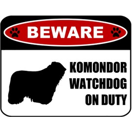 PCSCP Beware Komondor Watchdog On Duty (Silhouette) 11.5 inch x 9 inch Laminated Dog Sign