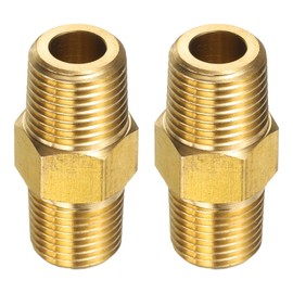 sourcing map 2pcs Brass Pipe Fitting 1/8" BSPT x 1/8" NPT Male Brass Hex Nipple Pipe Extension Adapter Pipe Nipples Connectors for Shower, Oil, Water Line