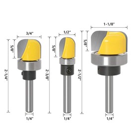 Bestgle 3pcs Deep Round Bottom Nose Router Bit, 1/4" Shank Bowl & Tray Template Router Bit Woodworking Milling Cutter Tool 3/4" 1/2" 1-1/8"