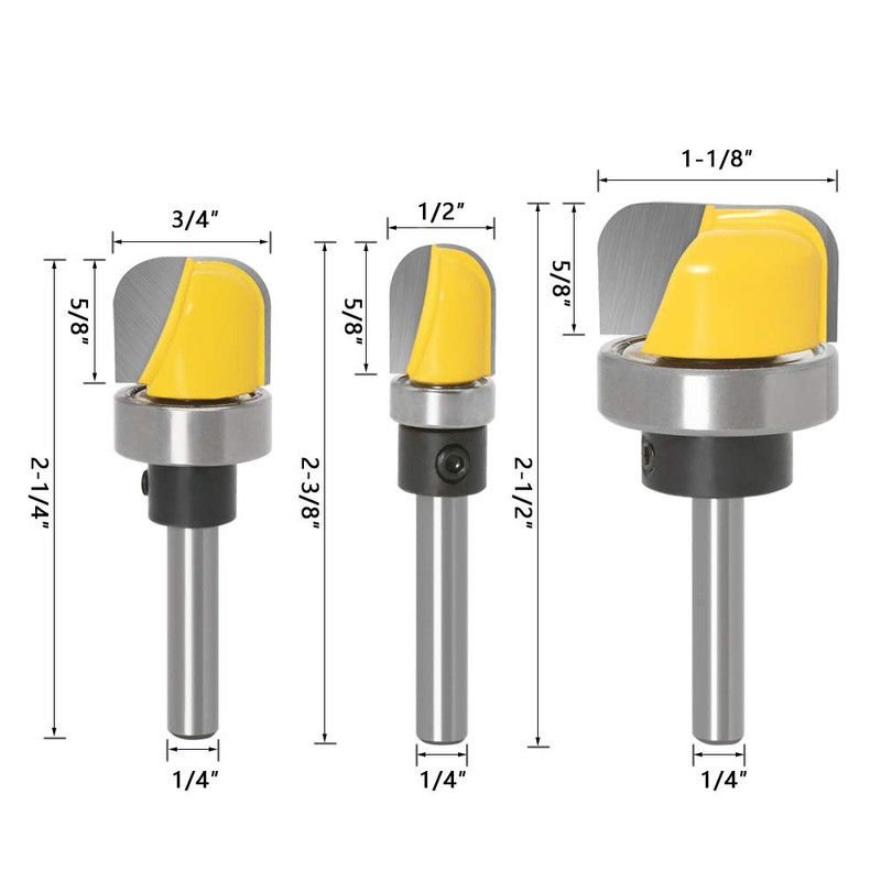 Bestgle 3pcs Deep Round Bottom Nose Router Bit, 1/4" Shank