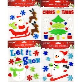 Holiday Christmas Gel Clings: Santa Claus Tree Snowmen Snowflake Reindeer Decorations for Home Office Windows Mirrors and More!
