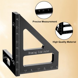 3D Multi Angle Measuring Ruler, 45° & 90° Degree Triangle Scriber Square Protractor, Miter Triangle Ruler Measuring Tool for Engineer Aluminum Inch Scale for Carpenters and Woodworkers (Black).