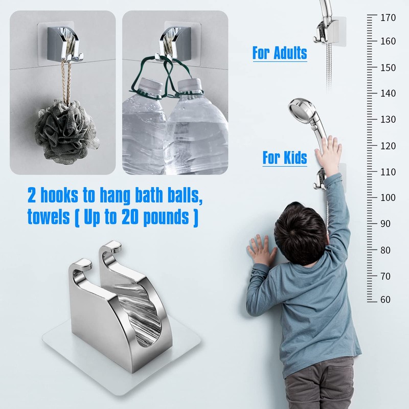 JONKEAN Chrome Handheld Shower Head Holder with 2 Hanger Hooks