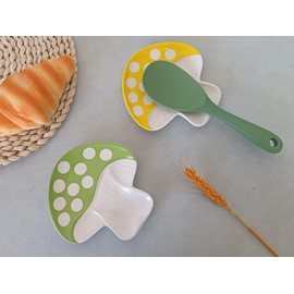 Ceramic Spoon Rest for Stove Top, Mushroom Cute Spoon Rest for Kitchen Counter, Cooking Spoon Holder for Kitchen Counter, Utensil Rest Spatula Rest Ladle Holder Tong Rest (Green)
