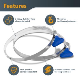 POWERTEC 5" x 5' PVC Flexible Dust Collection Hose with 2pcs Stainless Steel Key Hose Clamps for Woodworking and Garage, Wood Shop Dust Collection System, Planer, Cyclone Dust Separator (70394)