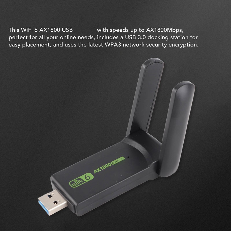 WiFi 6 Adapter USB3.0 2.4GHZ to 5.0GHZ AX1800Mbps MU MIMO