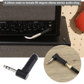 VGOL 2PCS 1/4 Inch 6.35mm Right Angle Stereo Male Plug to 1/4 Inch 6.35mm Stereo Female Jack Audio Adapter for Electric Guitar Mixer Loudspeaker KTV Equipment