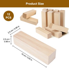 12 Stück Holzklotz Lindenholz, Natürlich Holzblock Massiv Set, Holzblöcke Zum Basteln 10 X 2,5 X 2,5 Cm, Lindenholz-Schnitzblöcke Für Kinder, Bastelholz Klötzchen, Für Diy Hand Schnitzerei