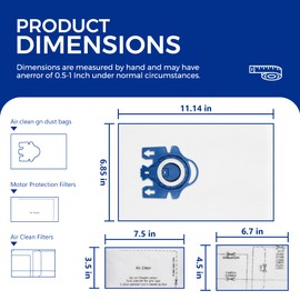 Vacuum cleaner Bags Fit for Miele Classic C1 Complete C1 C2 C3 S227 S240 S270 S400 S2 S5 S8 Series, Includes 15 Packs 3D Efficiency Airclean Bags with 3 Motor Protection Filters and 3 AirClean Filters