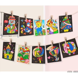 Labbe 24 Packs Sand Painting Cards Art Kids Coloring DIY Paper Craft Kit with 12 Bottles Colored Sand