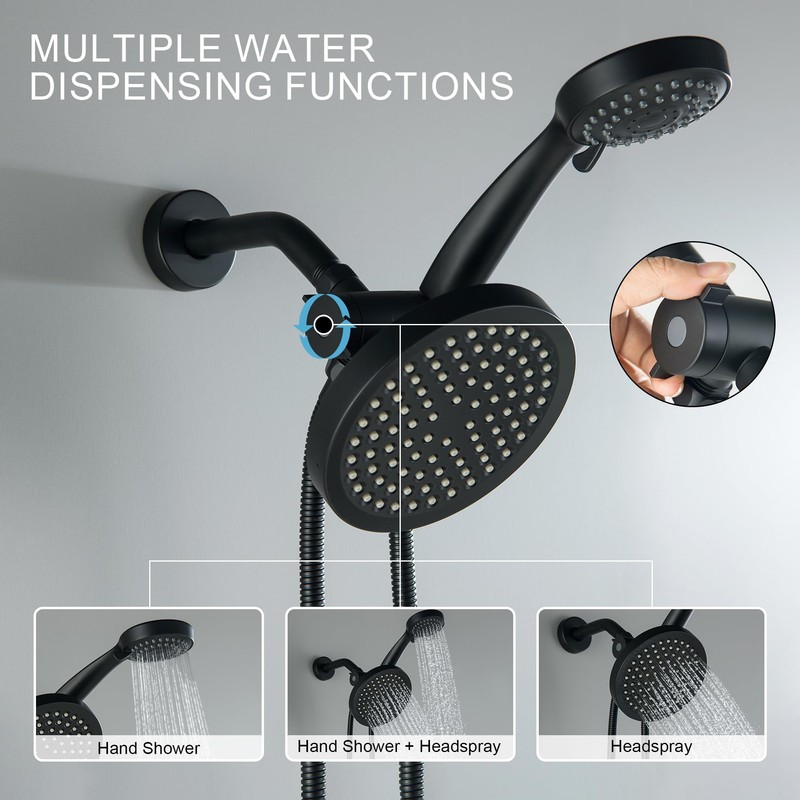 LIWEIKE 3 Handle Tub Shower Faucet, Matte Black Three Handles