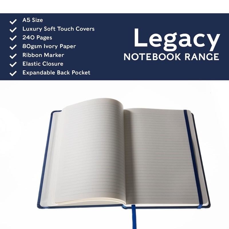 Collins Legacy A5 Hard Cover Notebook, 240 80gsm Ruled Pages