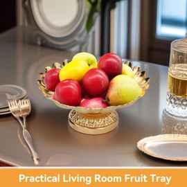 Footed Fruit Bowl, 7in Buddhist Plate Lotus Offering Bowl Centerpiece Holder Bowl Decorative Plate for Temples Sacrifices Blessing Fruit Tray Tinplate Bowl for Altar Use