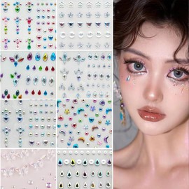 CQJSYL Rhinestone Face Seal, 3D Decoration, Aurora Stone Seal, Teardrop Makeup, Facial Deco, Rhinestone Sticker, Crystal Glitter Diamond Deco Parts Seal, Glitter Face Sticker, Direct Sticking, Nail