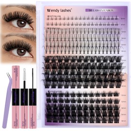 Lash Clusters Kit for Eyelash Extensions: DIY, Natural, Fluffy, Wispy, Waterproof, Anime, Manga, Cat Eye, D Curl, 12-16mm Mixed, 7DJX-R06+R09, Wendy Lashes, 0125