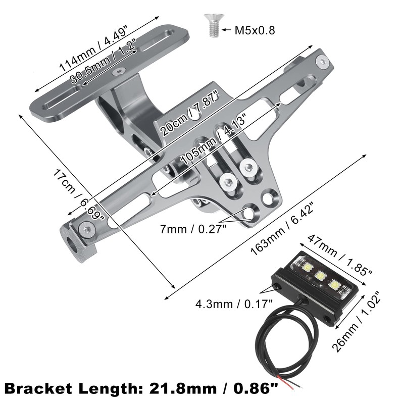 Motoforti Motorcycle License Plate Tail Rear Light Bracket Titanium Tone