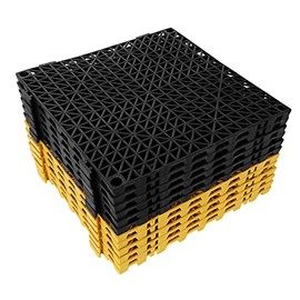 12Pack Modular Interlocking Cushion 12”x 12”Flooring Tiles Mat Non-Slip Drain Pool Shower Mat Waterproof Splicing Floor Drainage Tiles for Deck Patio Garage Balcony Bathroom Wet Area (Black, Yellow)
