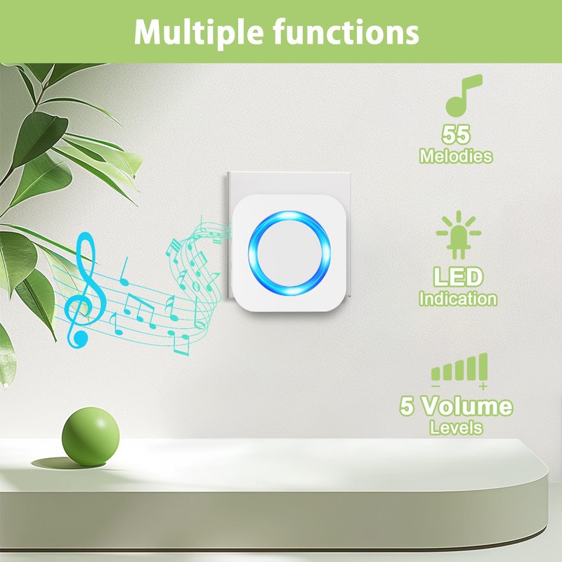 SURFOU Doorbell Waterproof Wireless Doorbell Easy Install at 1,300ft Long