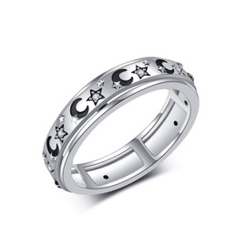 DAYLINLOVE Moon Star Fidget Ring 925 Sterling Silver Spinner Ring Moon Star Anxiety Ring Moon Star Birthday Jewellery Gifts for Women Girls Moon Star Lover(8)