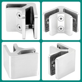 PRIOstahl Glass Holder Corner Glass Holder 90 Degree Glass Holder Stainless Steel V4A Rustproof - Glass Clamp for Glass Thickness 8 mm - 53 x 45 x 25 mm - Includes 4 Rubber Inserts & 2 Locking Pins