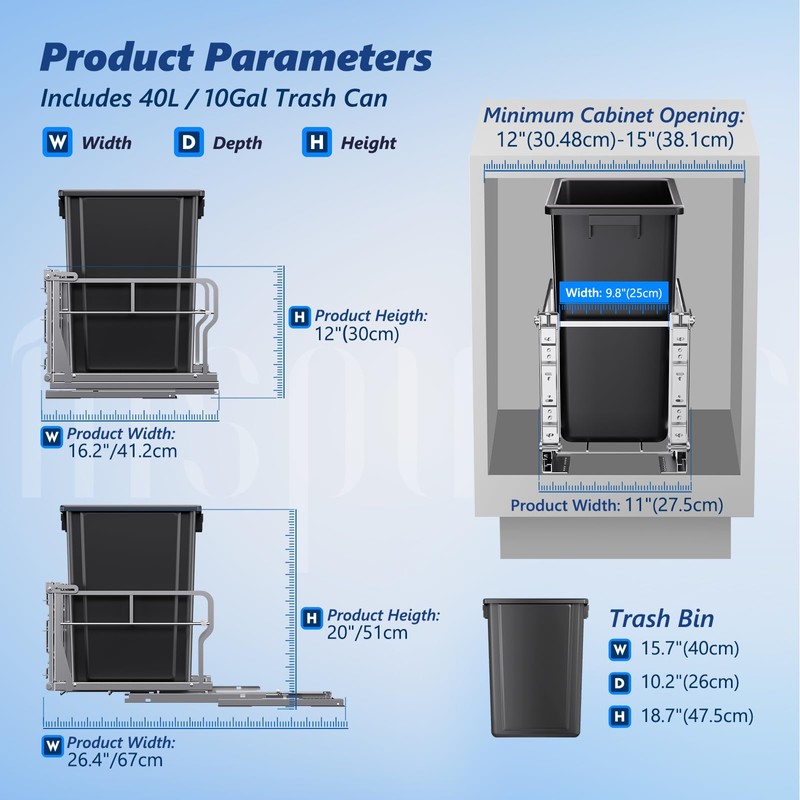 Insputer Pull Out Trash Can Under Cabinet with Tiltable 10°