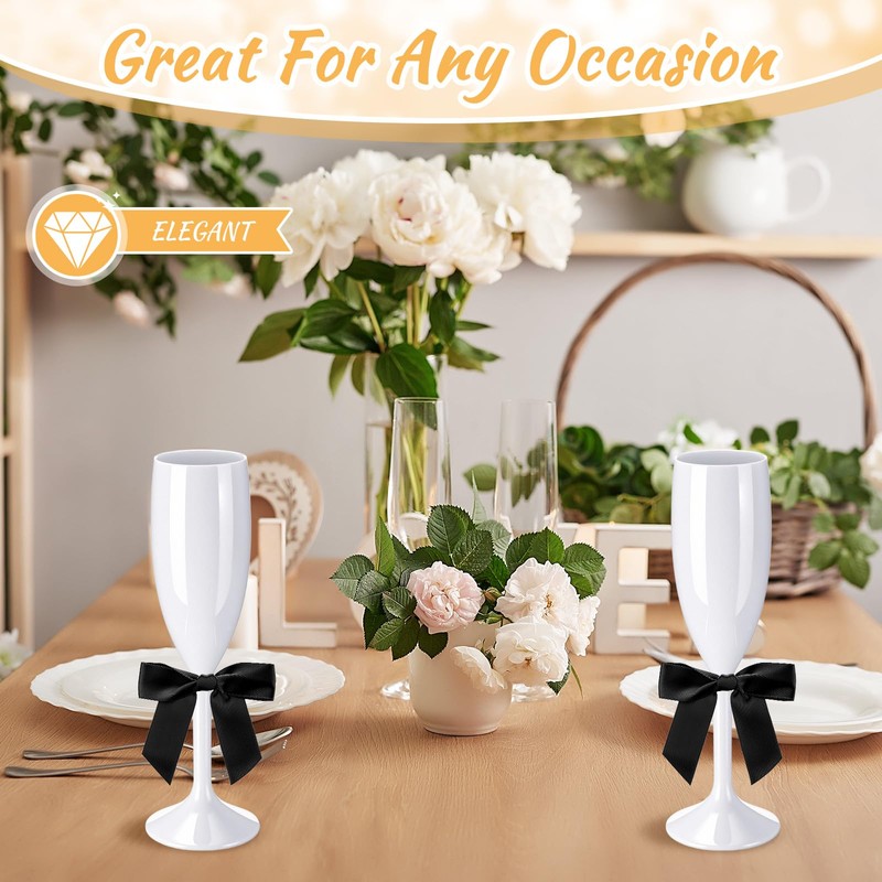 Zopeal 60 Pcs Plastic Champagne Flute Glasses and Bow Set