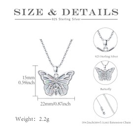 TRISHULA Butterfly Necklace Sterling Silver Opal Animal Pendant CZ Necklace Butterfly Pendant Jewellery for Women and Girls, Sterling Silver, Opal