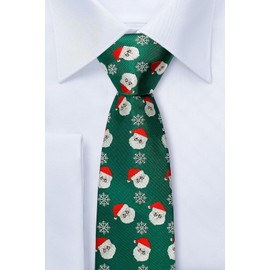 Retreez Christmas Santa Claus with Snowflakes Pattern Woven Microfiber 2.4" Skinny Tie - Green