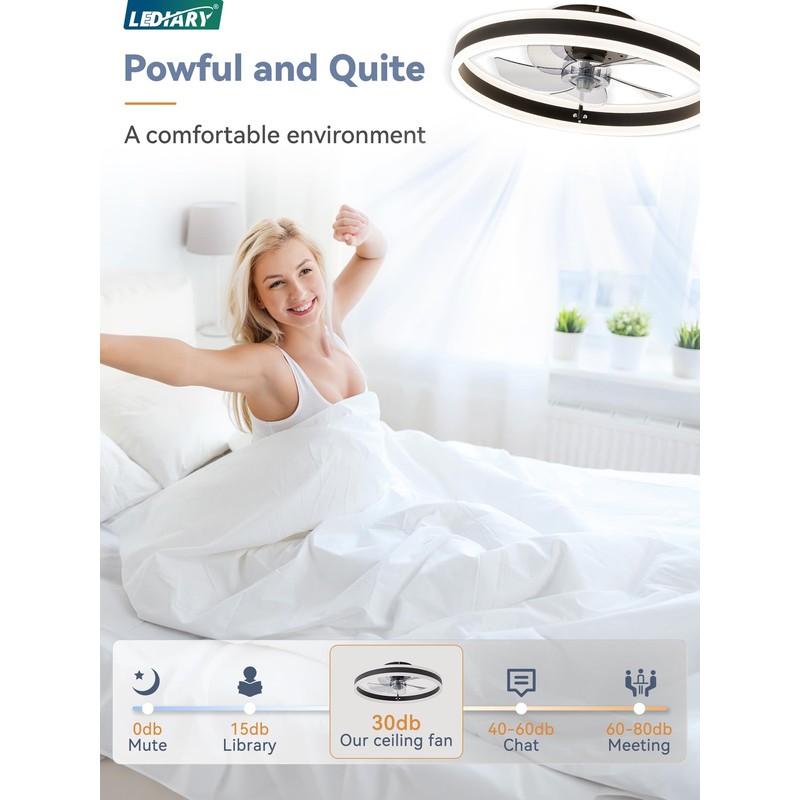 LEDIARY Low Profile Ceiling Fans with Lights, Flush Mount Modern