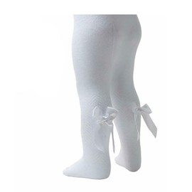 Soft Touch Baby Girls Tights Chevron Tight With Long Bow Spanish Style Tights NB To 24 Months T120 (NB-3 Months, White)