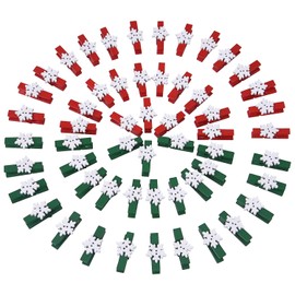 Livder Christmas Clips, 100 Pieces Snowflake Wooden Clothespins Red Green Pegs for Christmas Party Decorations