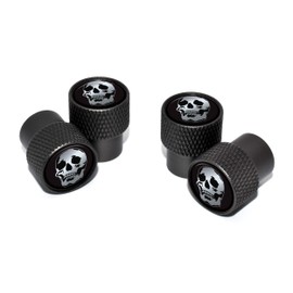 Elektroplate MetalHeads Skull Black Knurling Aluminum Tire Valve Stem Caps | Universal Fit for Cars, Bikes, Trucks, RVs, Motorcycles, Trailers (Pack of 4)