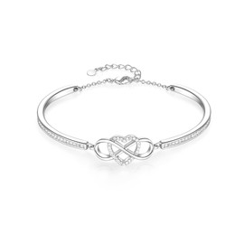 Angelady Infinity Women's Symbol Bracelet with Silver Rose Gold Infinity Symbol and Sparkling Bracelet Gift Birthday for Women Wife Mum Mother with Gift Box, 18K Electroplated White Gold and Austrian