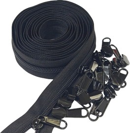 MebuZip #5 Nylon Coil Zippers by The Yard Bulk Zipper Roll Zipper Tape 10 Yards with 25pcs Pulls for Sewing Tailor DIY Craft Bags Pillows (Black 10Yards)