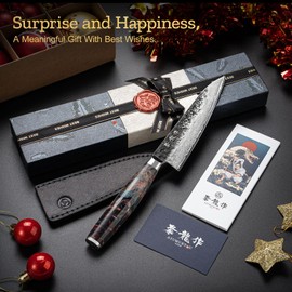 5.5'' Japanese Utility Knife with VG10 Core, Handcrafted 67-Layer Damascus Chef Knife with Ergonomic Handle, Full Tang Multi-Purpose Petty Knives with Luxury Gift Box, Cooking Gifts for Women Men