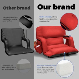 yeyeeyyee Wide Stadium Seats with Back Support, Exclusive Sofa Style Design Extra Thick Bleacher Chairs with Back and Cushion, 6 Reclining Positions - Ultimate Comfort for Sports Events (Red, 25")