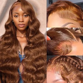 Chocolate Brown 13x6 Transarent HD Lace Front Wigs 26 Inch Human Hair Body Wave 200% Density Glueless Wigs Pre Plucked Hairline with Baby Hair 4# Dark Brown Color