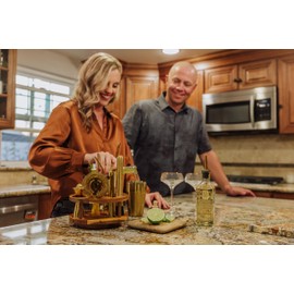 PICNIC TIME Carousel 13-Piece Bar Tool Set, Cocktail Shaker Set, Mixology Bartender Kit with Lazy Susan Stand, (Acacia Wood and Gold)