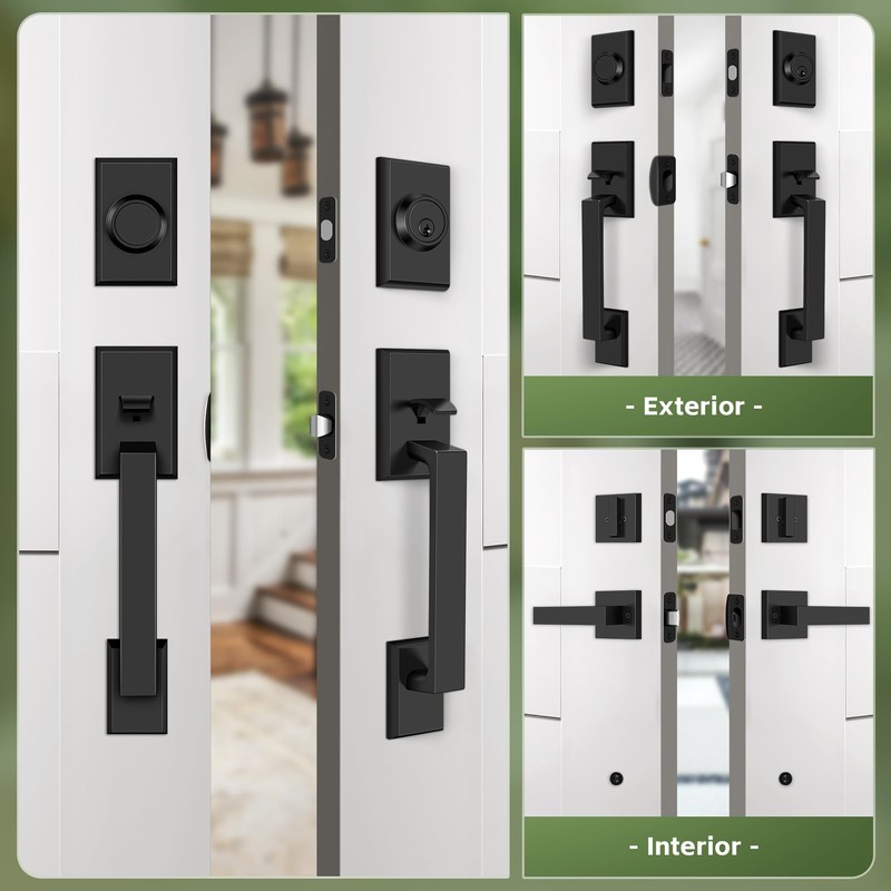 Moquin Double Front Door Lock Set, Matte Black Square Front