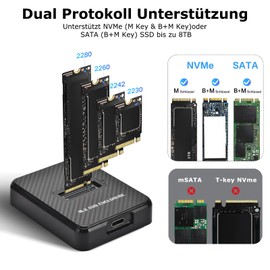 Amtake M.2 NVMe & SATA Hard Drive Docking Station, 10Gbps NVMe USB Adapter for M-Key B+M Key, USB 3.1 Gen2 Dual Protocol M2 SSD Enclosure for 2230 2242 2260 2280 SSD