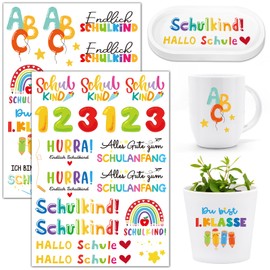 2 Sheets Rub On Sticker Finally School Child Sticker School Gift Transfer Sticker Alles Gute zum Schulanfang Gifts Colourful Rub Ons Foil Hello School Sayings German for Glass Wood Plaster