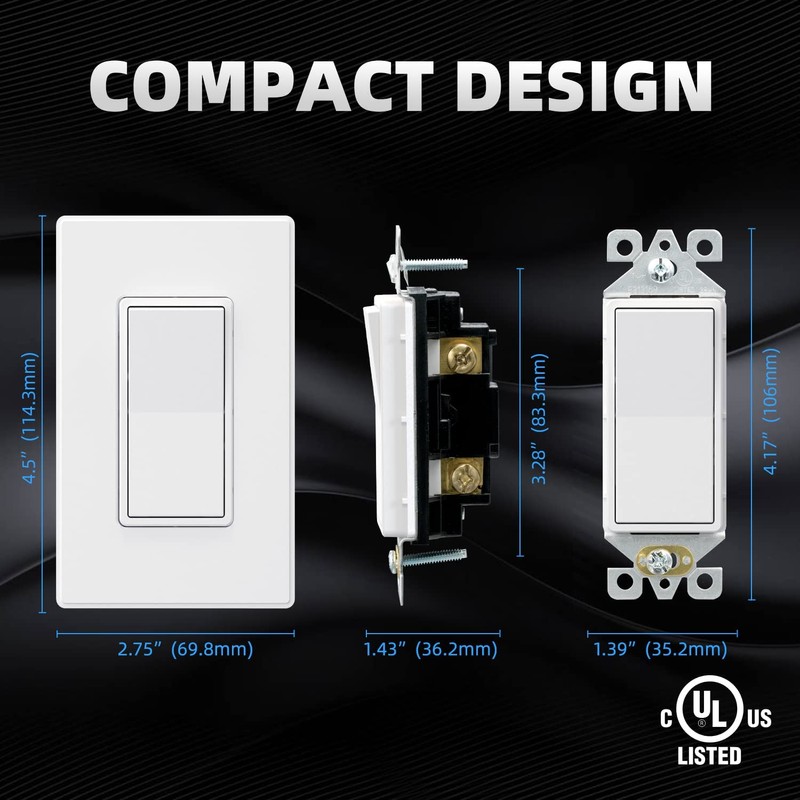 ELEGRP Matte White Single Pole Decors Light Switch with Plate