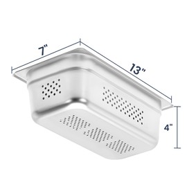 BIEAMA 1/3 Size 4" Deep, NSF Anti-Jam Perforated Stainless Steel Steam Table Pan, Hotel Pan