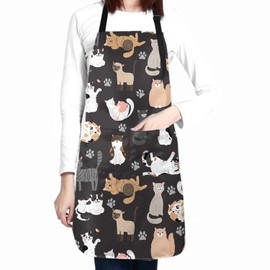 Sweetshow Funny Black Cat Apron with 2 Pockets and Adjustable Neck Waterproof Stain Resistant Cooking Kitchen Aprons for Adults Women Men Kitchen Cooking Baking Bistro Chef