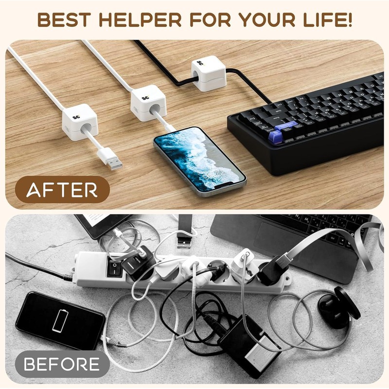 SC+ 6 Pack Magnetic Cable Clips • Cord Holder Under