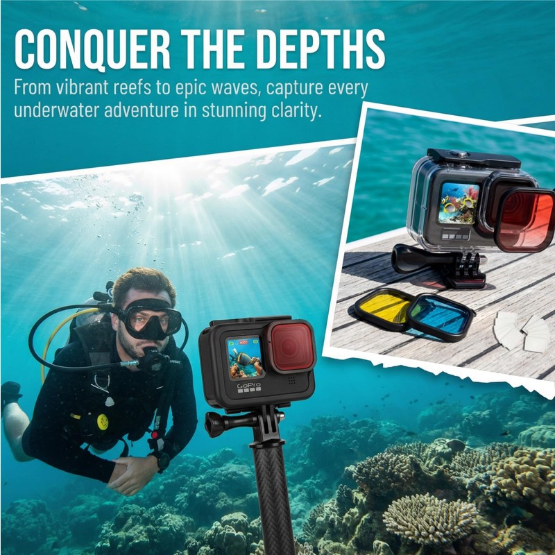 Honghauth 60m/196ft Waterproof Case for Gopro Hero 13/12/11/10/9 Black Action