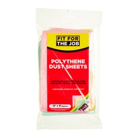 Fit For The Job 3 pack Coloured 12ft x 9ft (3.6m x 2.7m) Polythene Dust Sheet Drop Cloth, Dustproof & Waterproof Ideal for Covering & Protecting Floors & Furniture When Painting & Decorating